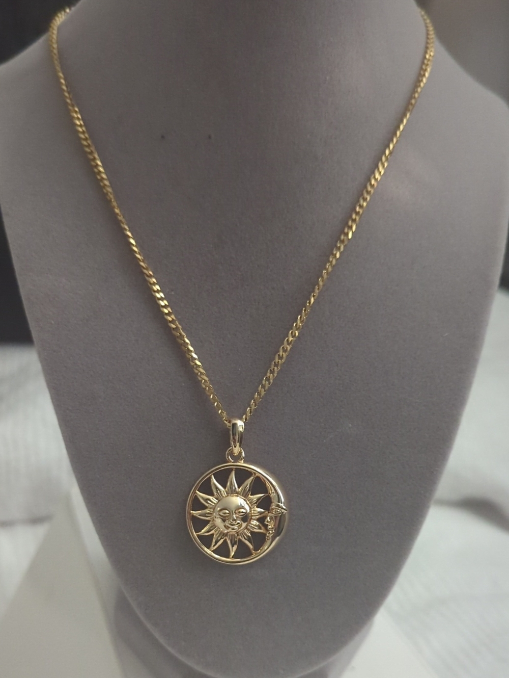 Gold Sun Face Pendant Necklace - Women's Jewelry